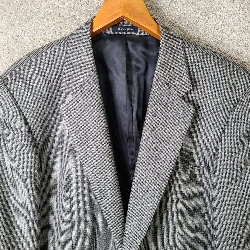 Chaps‎ Jacket Mens 46R Gray Micro Check Blazer Two Button Lambswool Tweed Coat